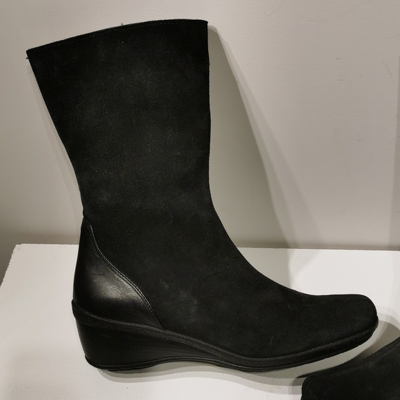 AQUATALIA  'Minnow' Black Suede Wedge Knee Boots: Size 8.5 M - Picture 2 of 15